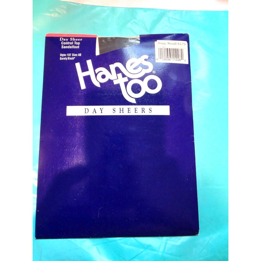 Vintage Hanes Too Day Sheers Control Top Pantyhose, Barely Black, Size AB